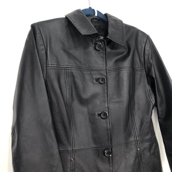East 5th Black 100% Genuine Leather Button Up Hip Length Classic Jacket - Picture 4 of 16